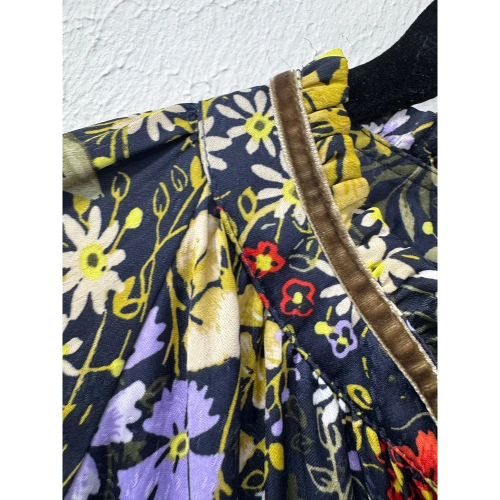 Per Una Navy Wild Garden Floral Shirt Dress Velvet Trim Belted Long Sleeve 10 - Picture 8 of 13